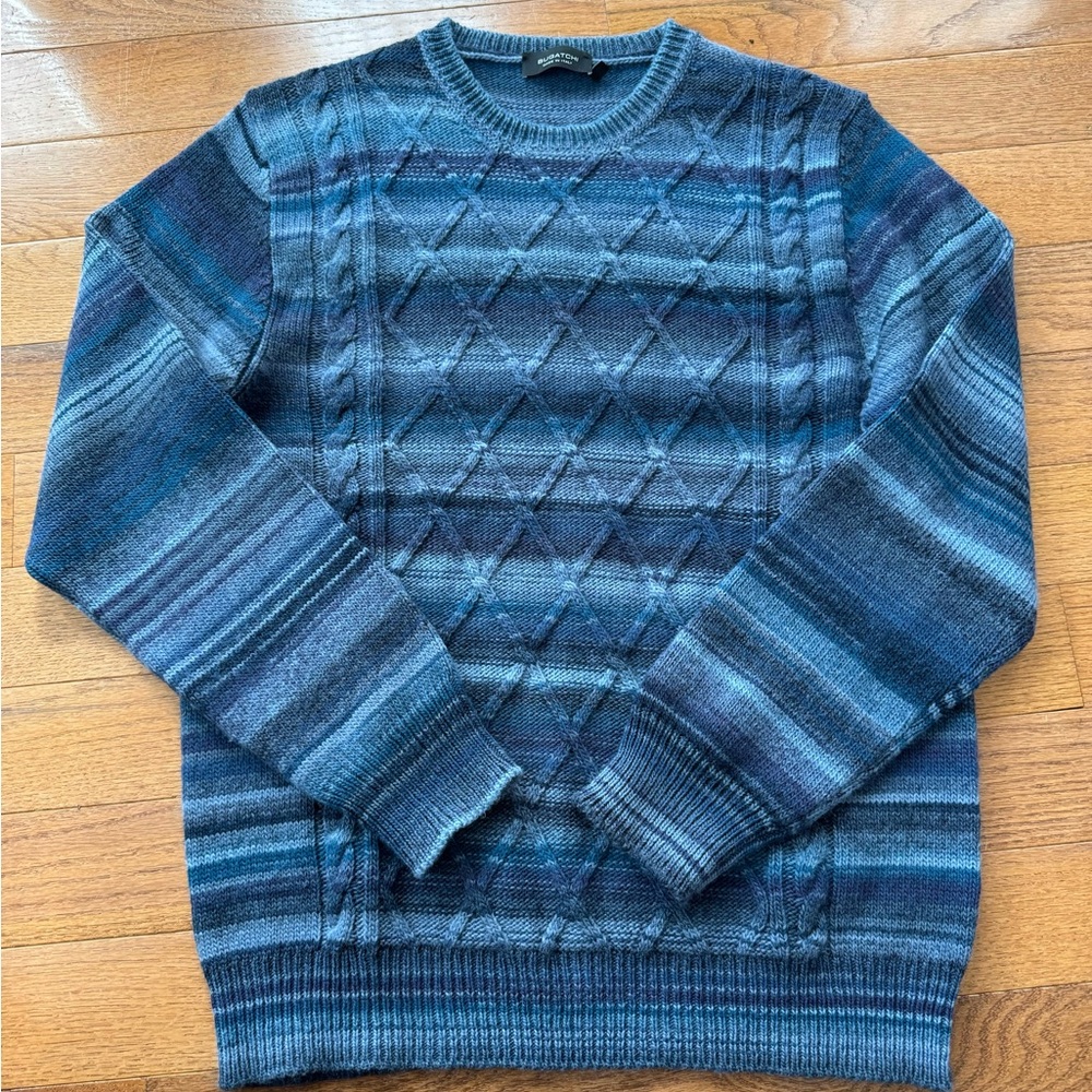 Men’s Bugatchi Striped Cable Jacquard Sweater size Large